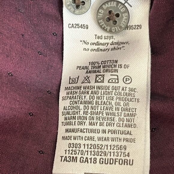 Ted Baker London Dark Red Men Cotton Dress Shirt Front Buttons Long Sleeve - Picture 6 of 8